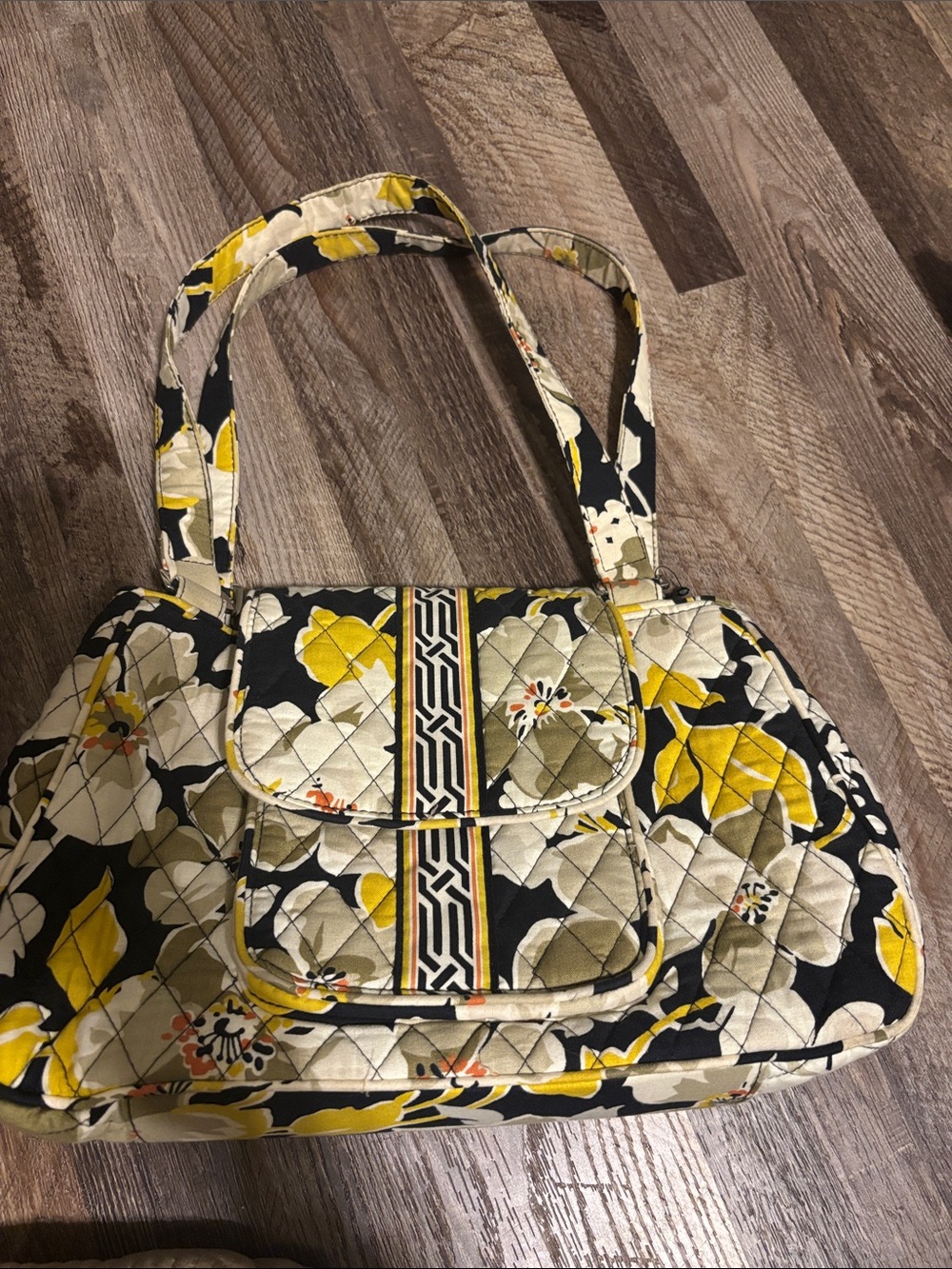 Vera Bradley Yellow, Black & Cream Quilted Shoulder Bag
